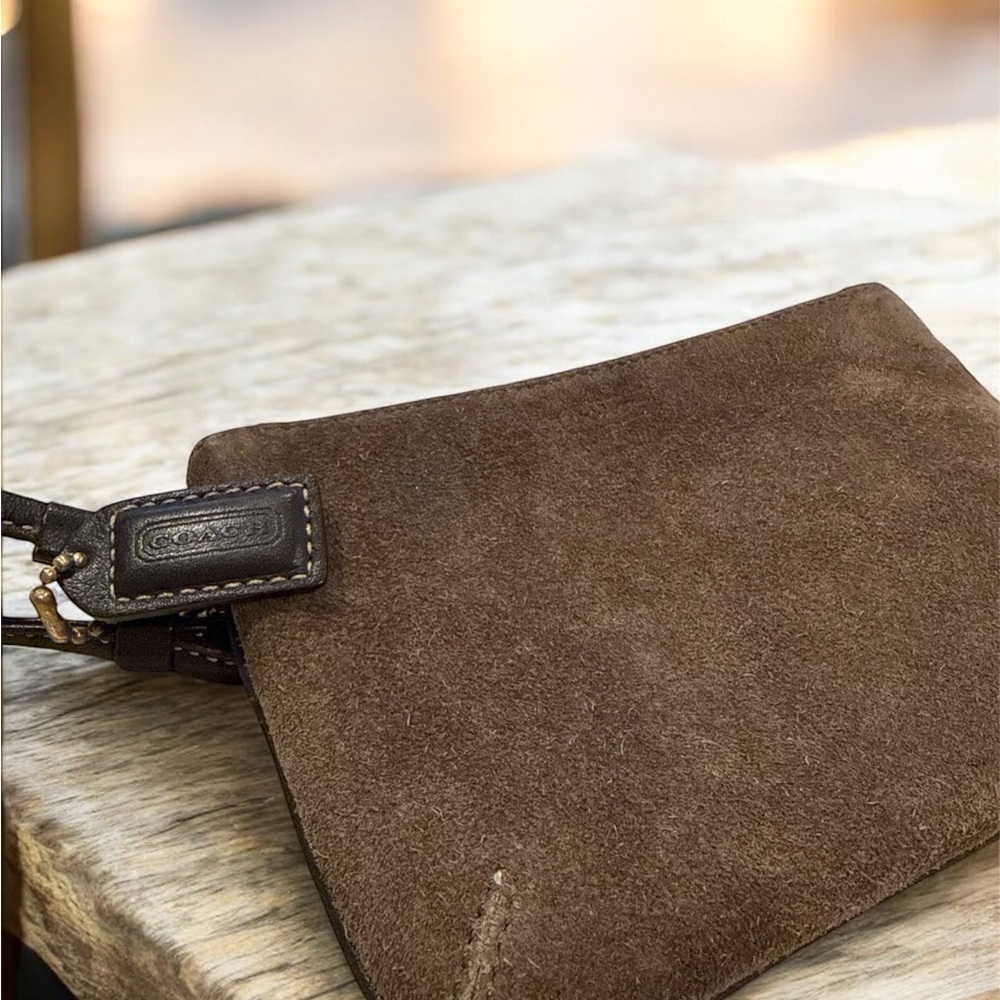 Coach tan suede wristlet (C1)